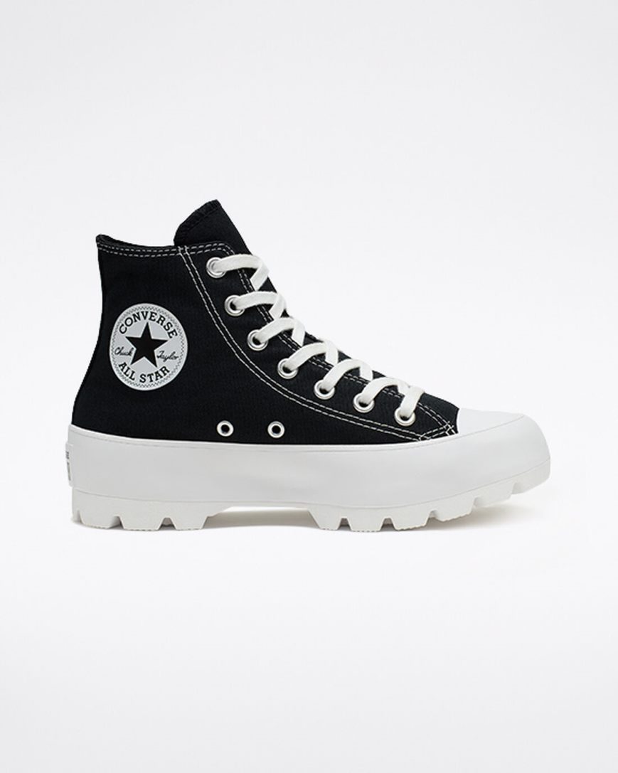 Dámské Boty Vysoké Converse Chuck Taylor All Star Lugged Černé Bílé Černé | CZ FJGV16